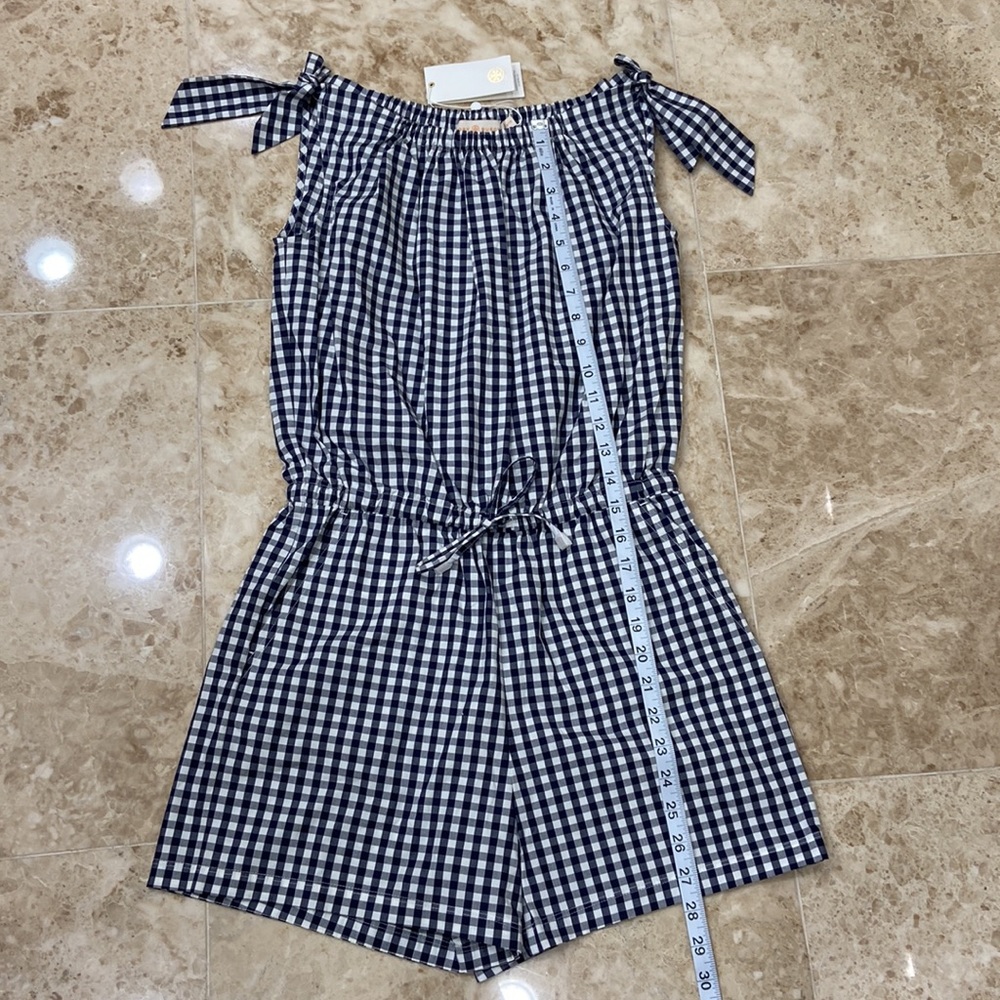 🛍️Tory Burch Gingham Romper. Blue and white. Size XS. NWT - Picture 4 of 12
